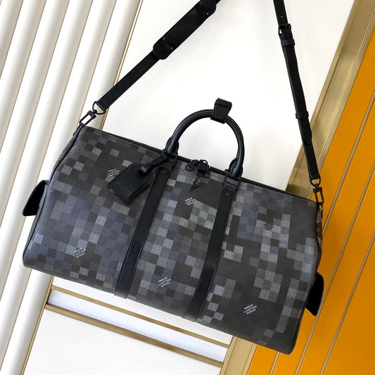 LV Keepall Bandouliere 50 Travel Bag Black Damoflage Canvas mysite