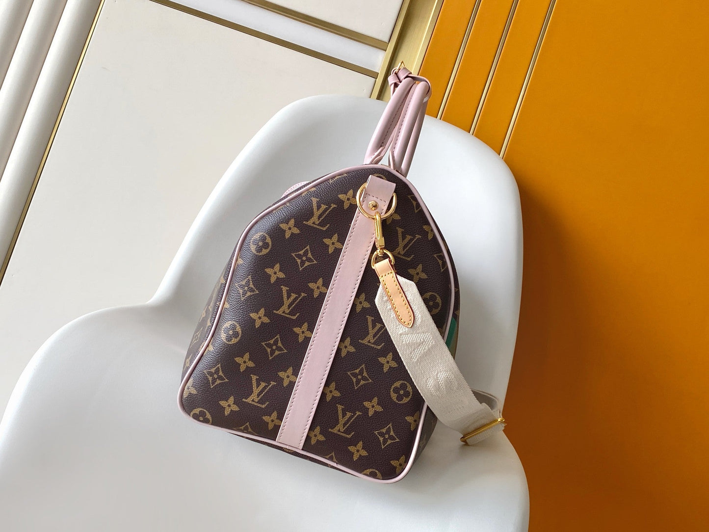 LV M25822 Keepall Bandoulière 45 Travel Bag Brown Pink Monogram Canvas GHW mysite
