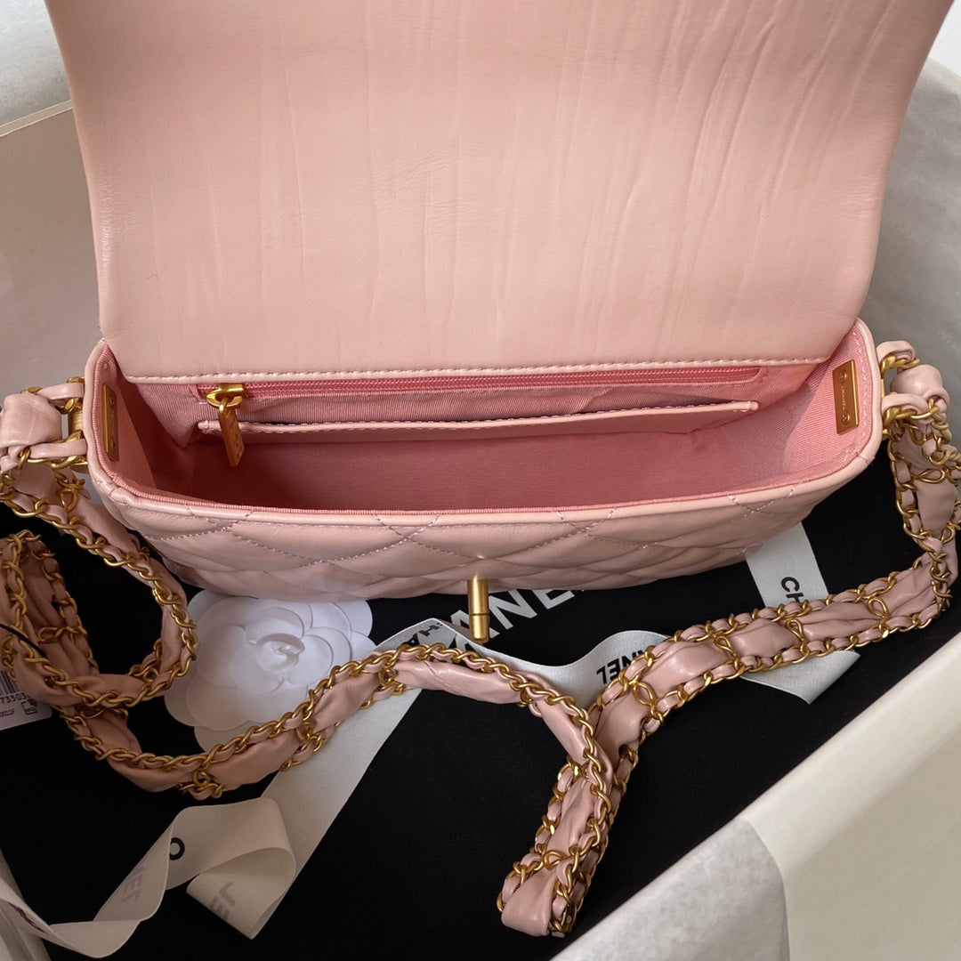 SMALL FLAP BAG 20 IN PEACH PINK LAMBSKIN GOLD HARDWARE mysite