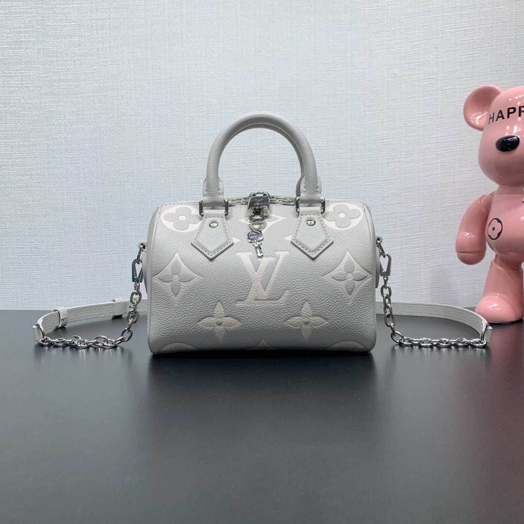 LV Speedy Bandouliere 20 Brume Gray Monogram Empreinte Leather 205495 mysite