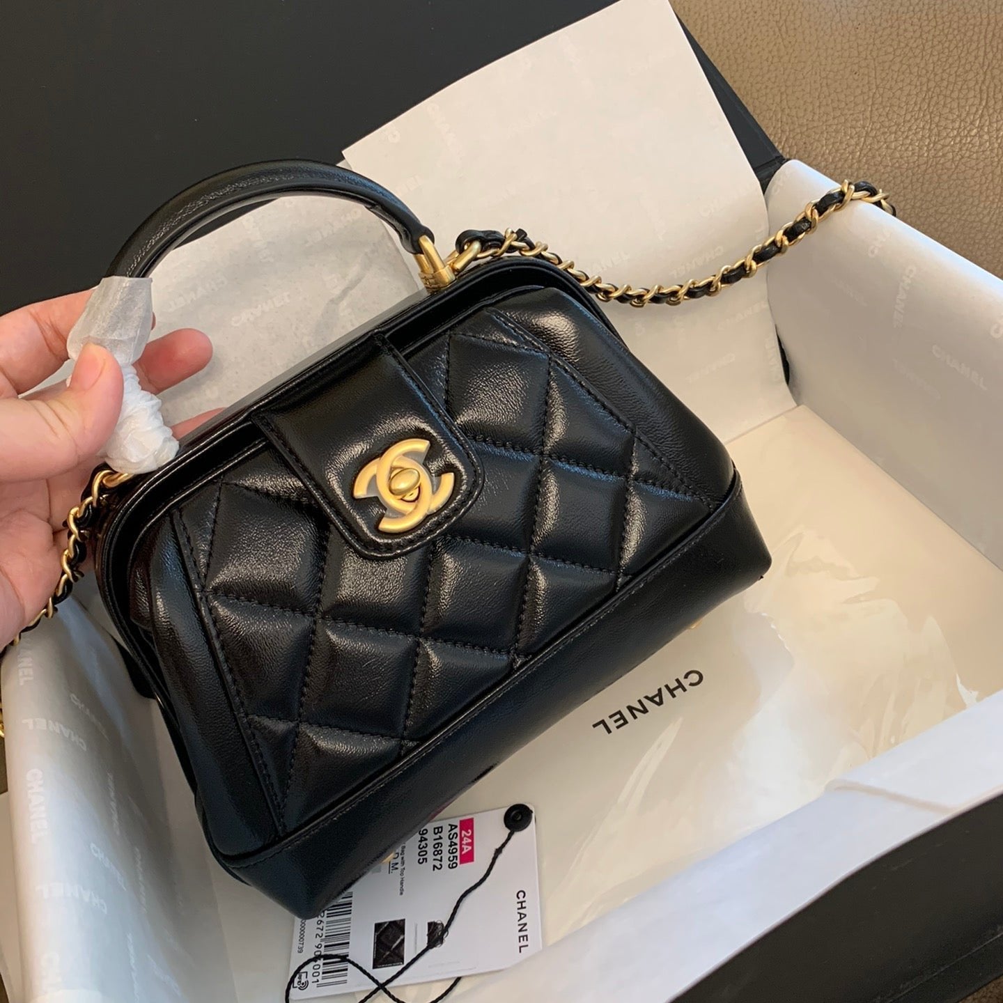 CC 24A 18cm Top Handle Mini Bag Black Lambskin mysite