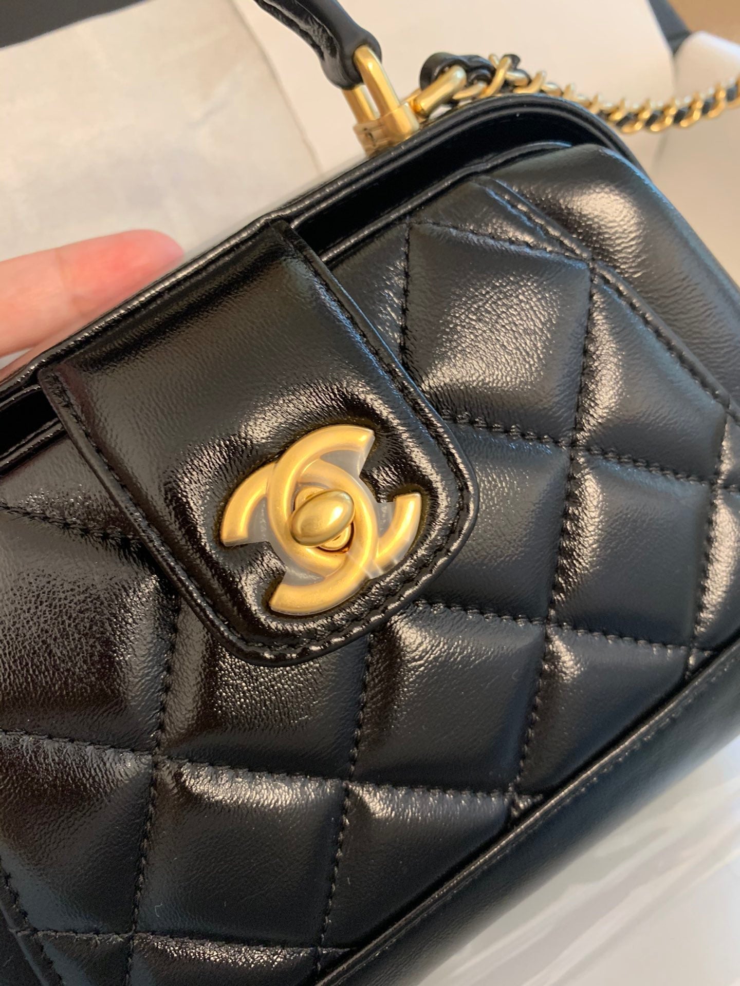 CC 24A 18cm Top Handle Mini Bag Black Lambskin mysite