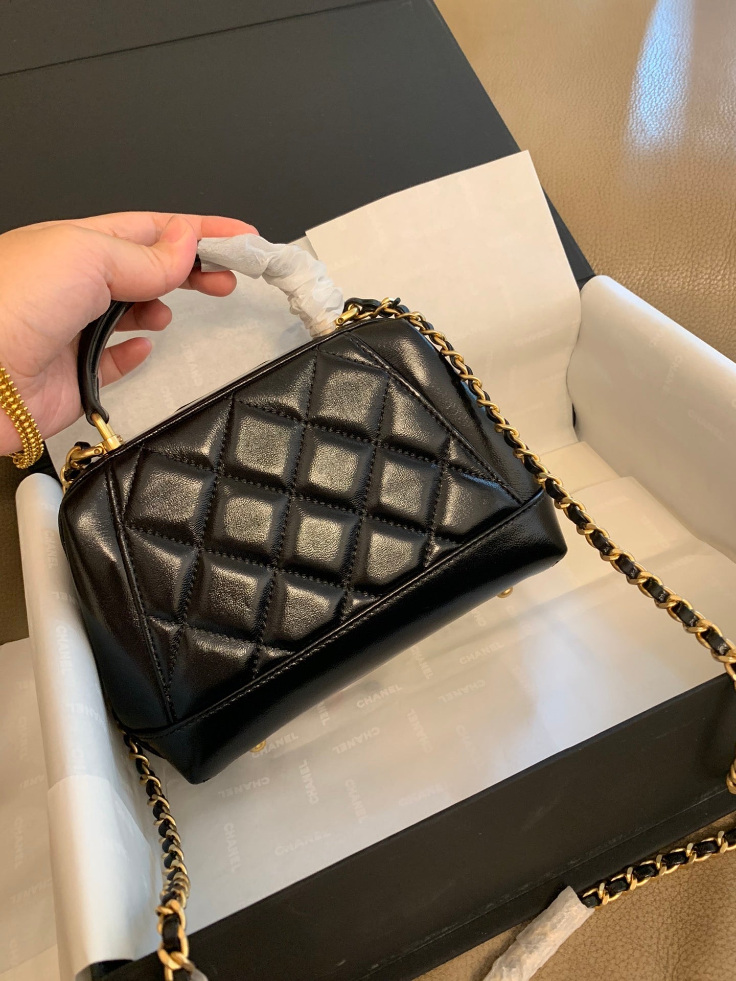 CC 24A 18cm Top Handle Mini Bag Black Lambskin mysite