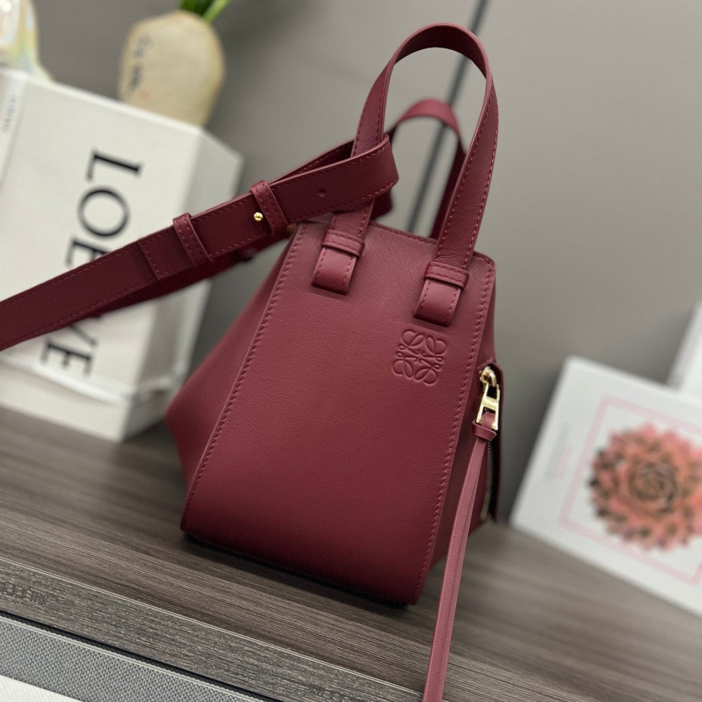 LOE 20 HAMMOCK COMPACT BAG IN BURGUNDY RED CALFSKIN mysite