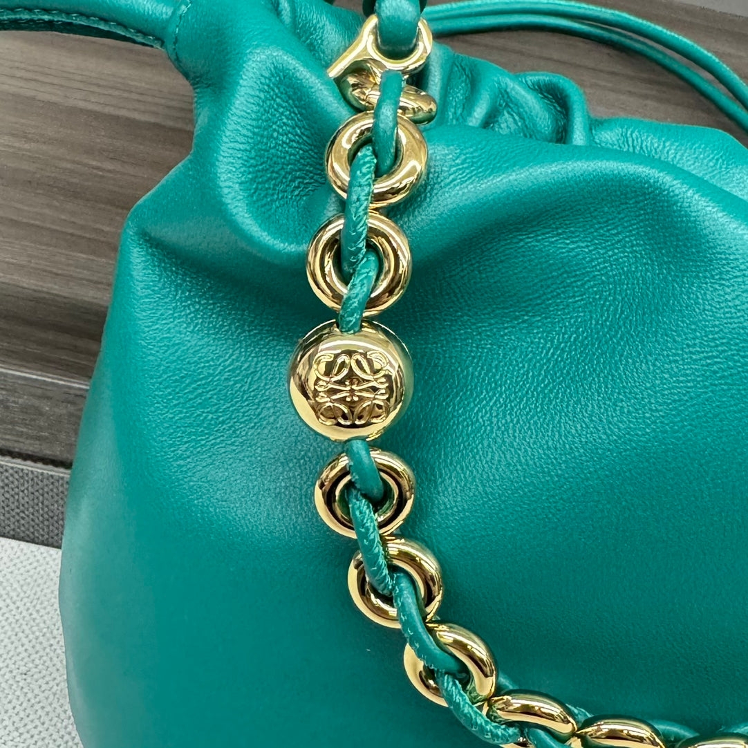 LOE 23 FLAMENCO PURSE BUCKET IN TEAL GREEN LAMBSKIN mysite