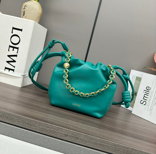 LOE 23 FLAMENCO PURSE BUCKET IN TEAL GREEN LAMBSKIN mysite