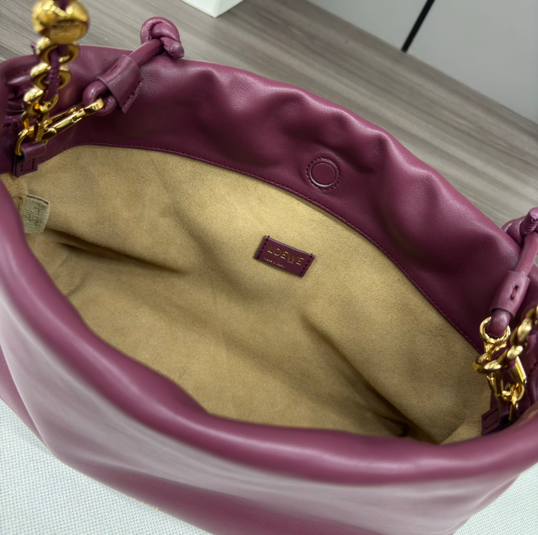 LOE MEDIUM 30 FLAMENCO PURSE BUCKET IN PLUM PURPLE LAMBSKIN mysite