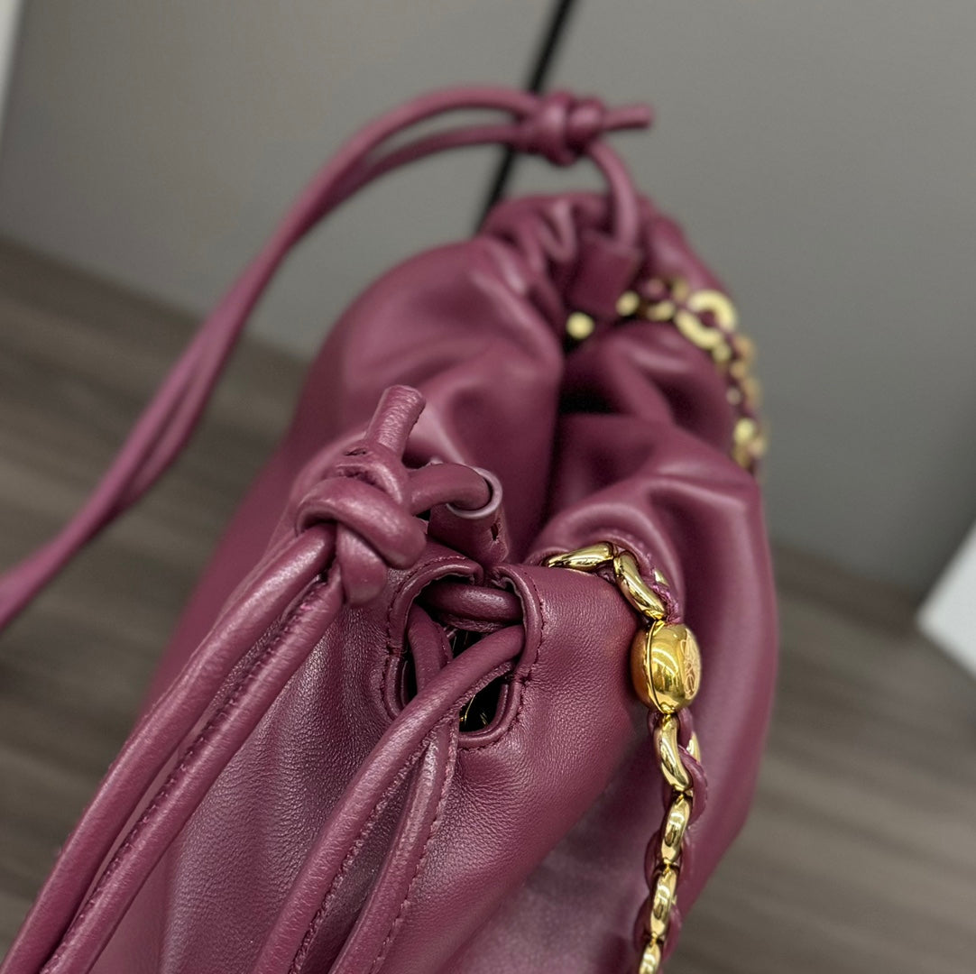 LOE MEDIUM 30 FLAMENCO PURSE BUCKET IN PLUM PURPLE LAMBSKIN mysite