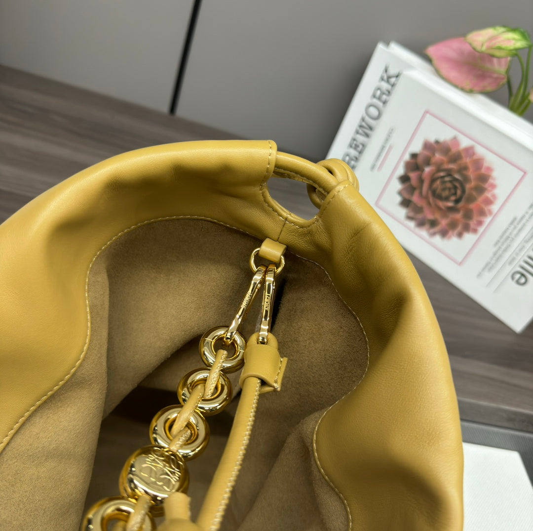 LOE LARGE 41 FLAMENCO PURSE BUCKET IN DIJON YELLOW LAMBSKIN GOLD HARDWARE mysite