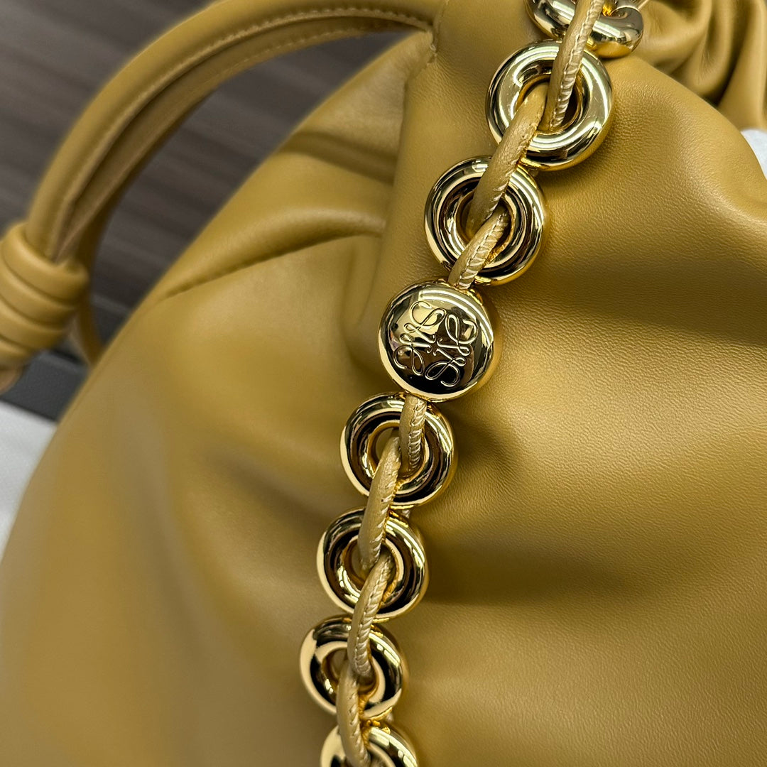 LOE LARGE 41 FLAMENCO PURSE BUCKET IN DIJON YELLOW LAMBSKIN GOLD HARDWARE mysite