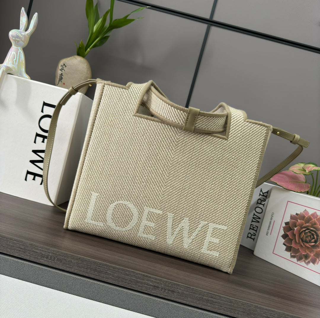 LARGE 30 LOEWE FONT TOTE IN ECRU JACQUARD CANVAS mysite