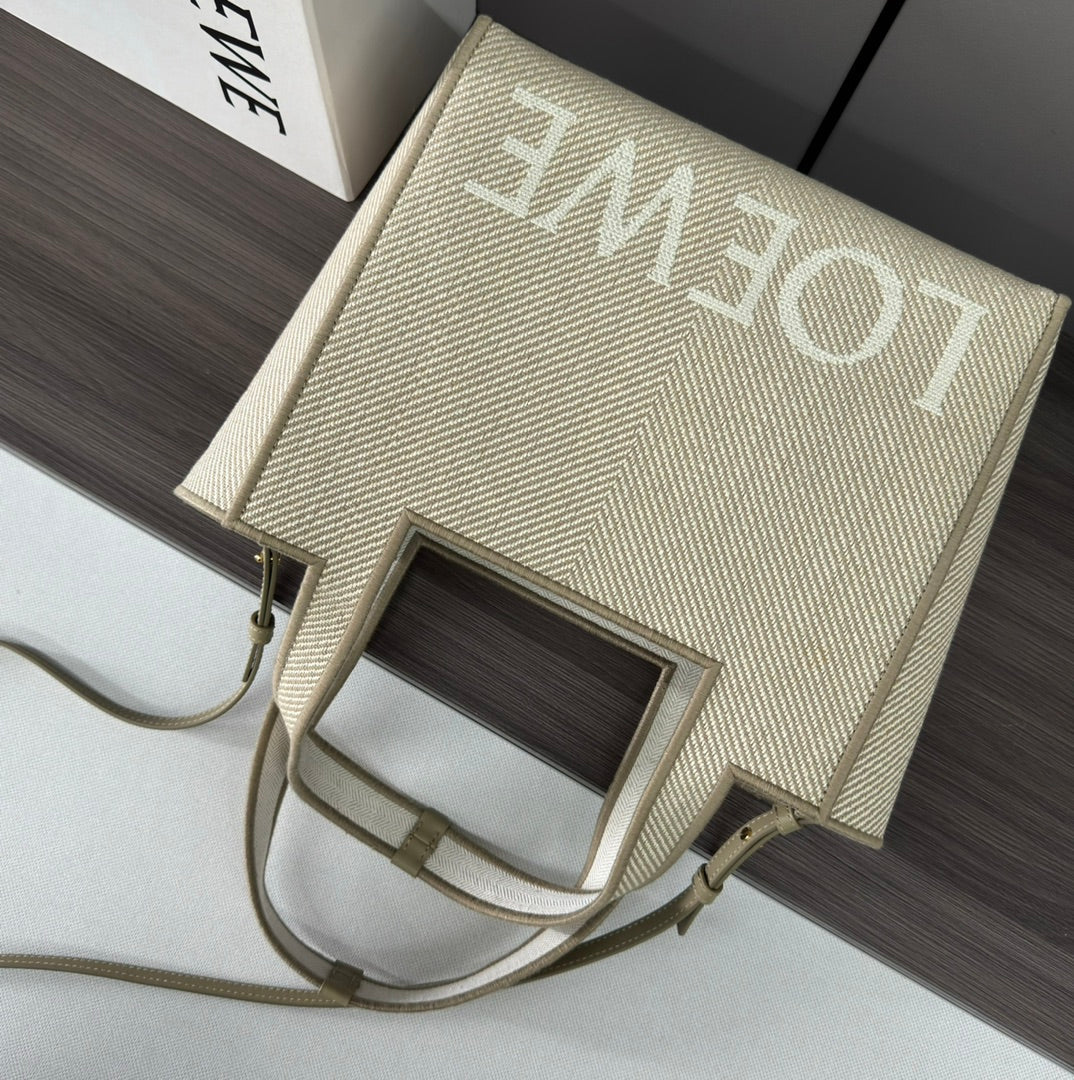 LARGE 30 LOEWE FONT TOTE IN ECRU JACQUARD CANVAS mysite