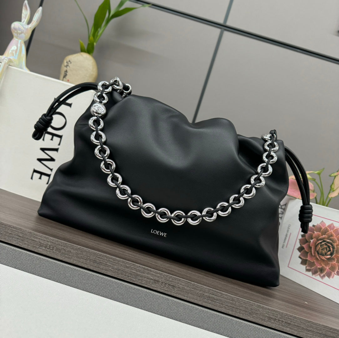 LOE LARGE 41 FLAMENCO PURSE BUCKET IN BLACK LAMBSKIN SILVER HARDWARE mysite