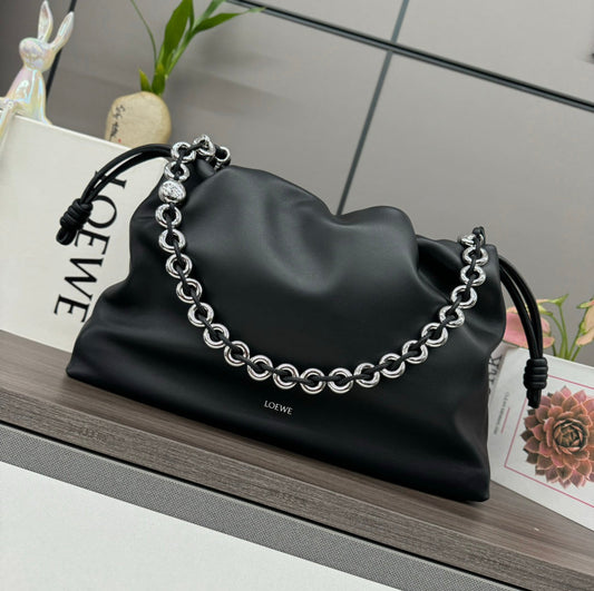 LOE LARGE 41 FLAMENCO PURSE BUCKET IN BLACK LAMBSKIN SILVER HARDWARE mysite