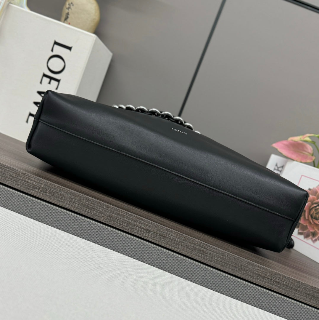 LOE LARGE 41 FLAMENCO PURSE BUCKET IN BLACK LAMBSKIN SILVER HARDWARE mysite