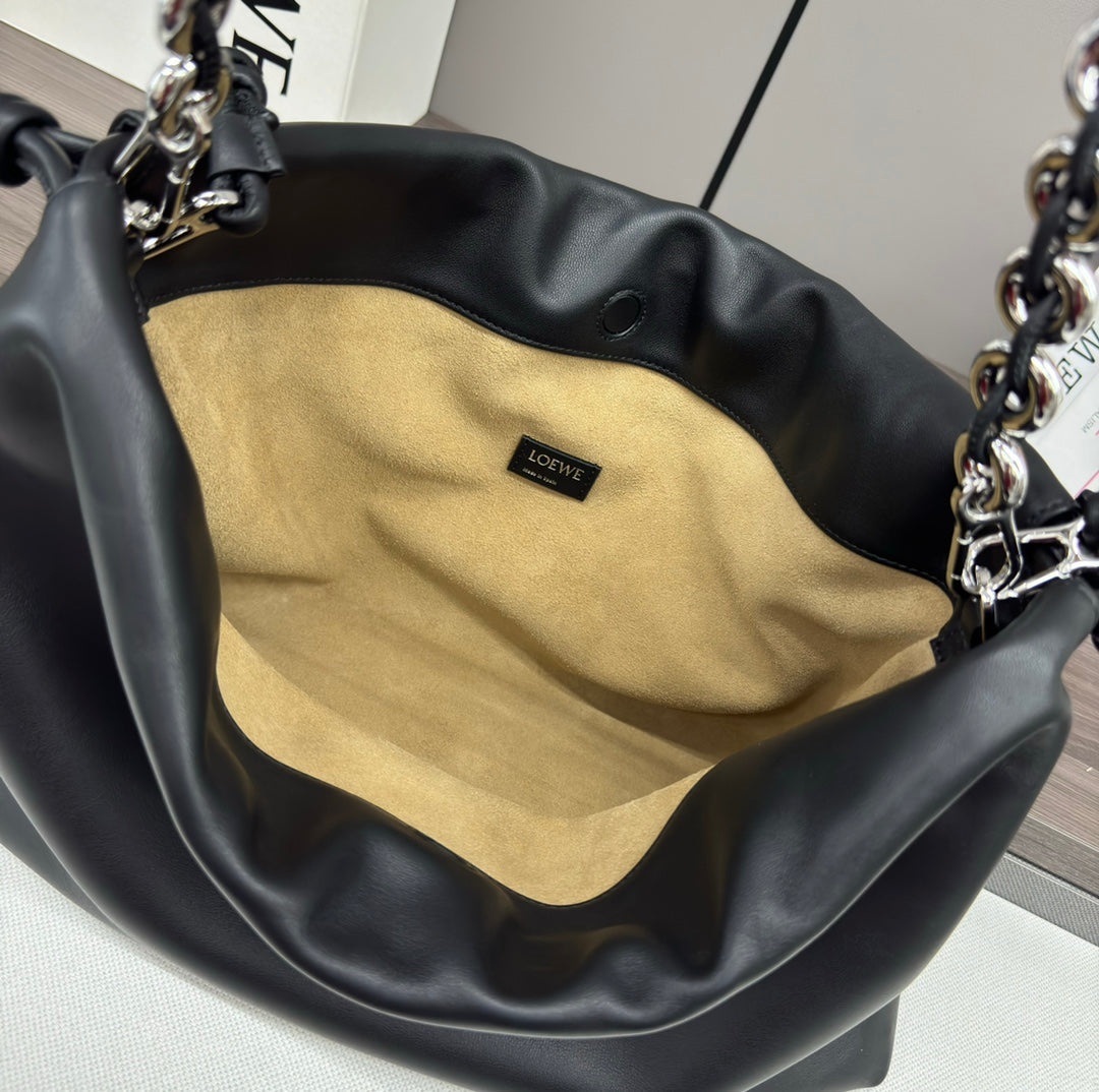 LOE LARGE 41 FLAMENCO PURSE BUCKET IN BLACK LAMBSKIN SILVER HARDWARE mysite