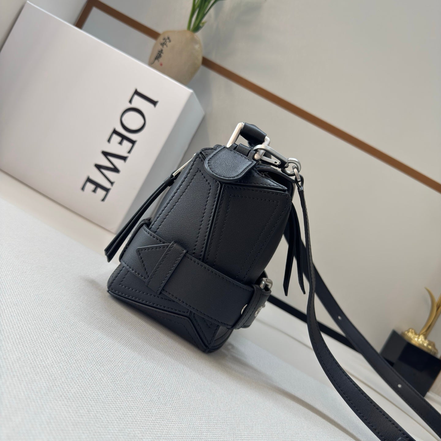 Loew Puzzle Biker Shoulder Bag 24cm Black Cowhide mysite