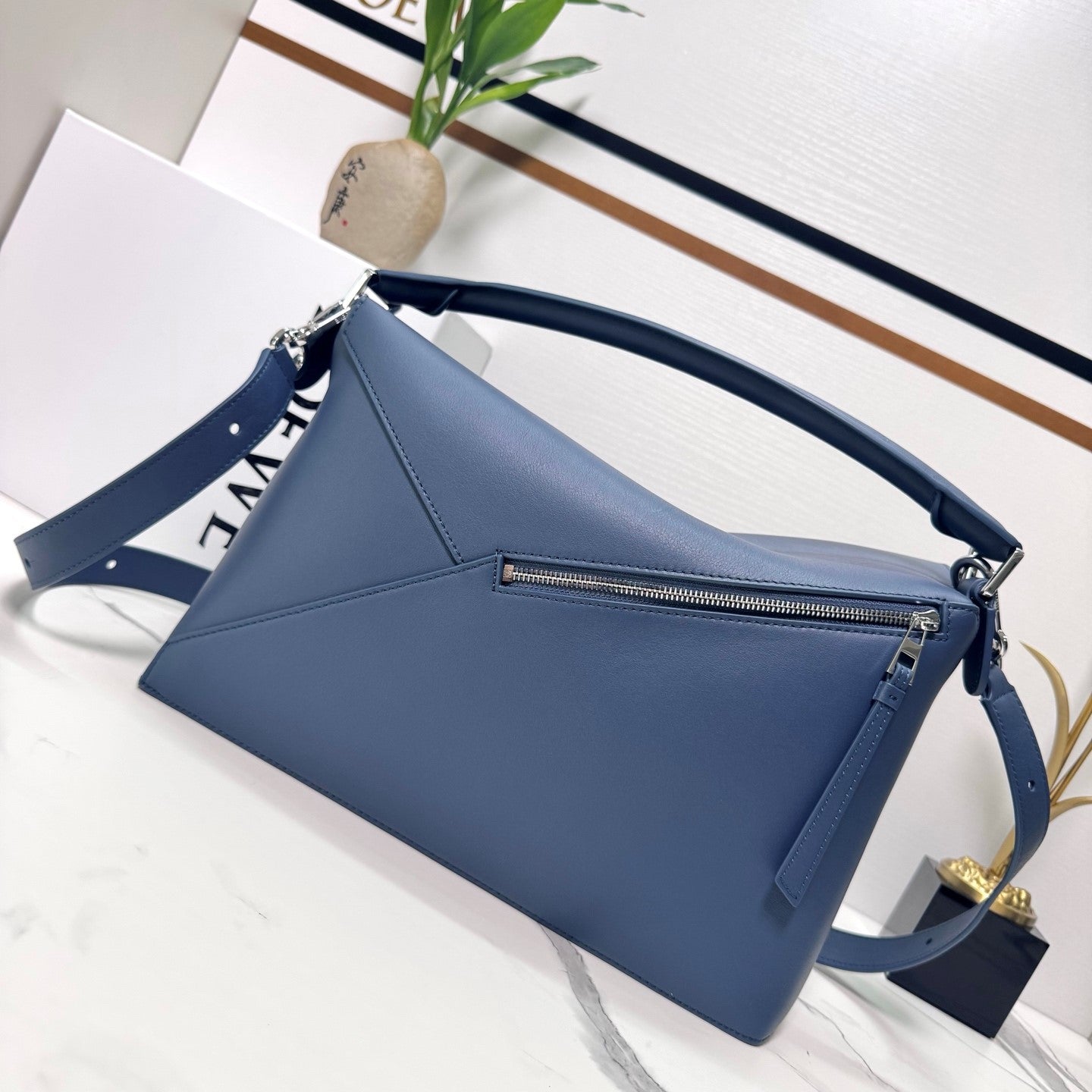 Loew Puzzle Edge Large Bag 33cm Indigo Dye Calfskin mysite