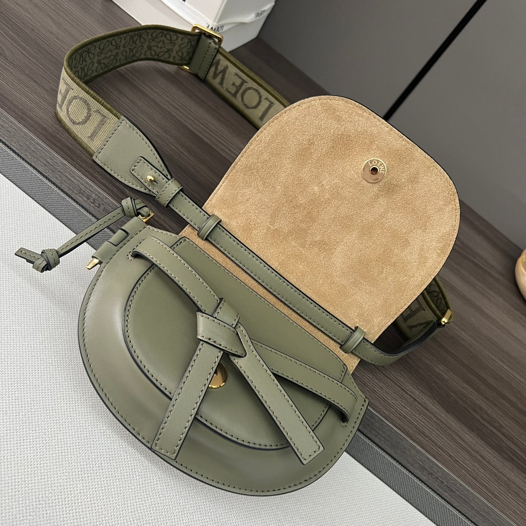 Mini Gate Dual bag in soft calfskin and jacquard Green smooth caflskin mysite