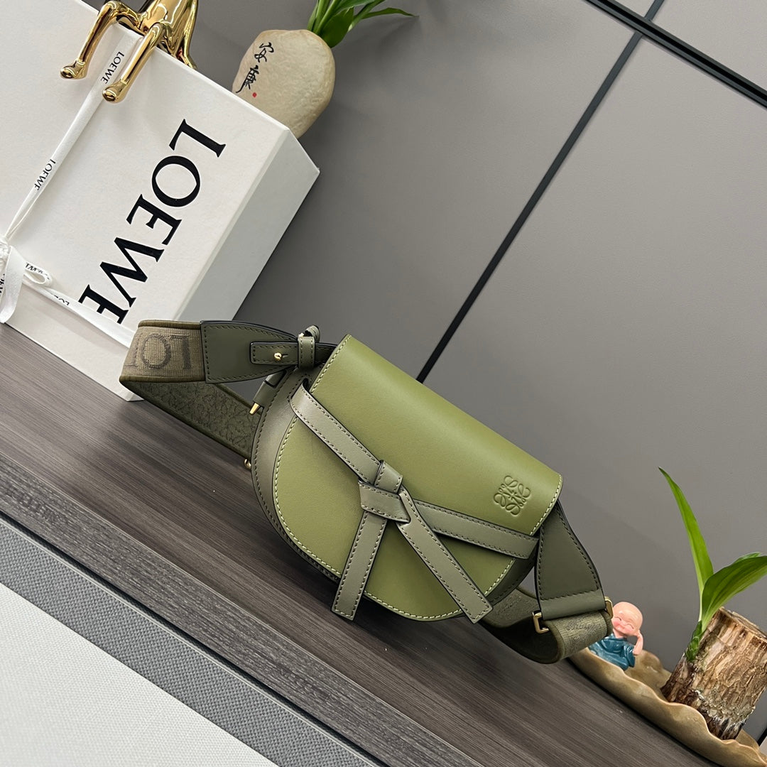 Mini Gate Dual bag in soft calfskin and jacquard Green smooth caflskin mysite