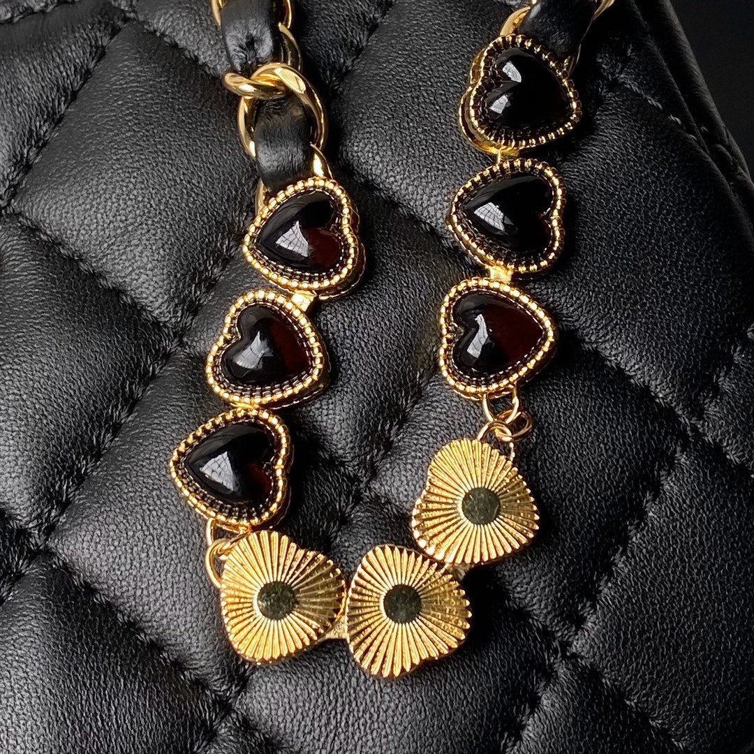 24p cc hobo bag 20cm black lambskin gold hardware