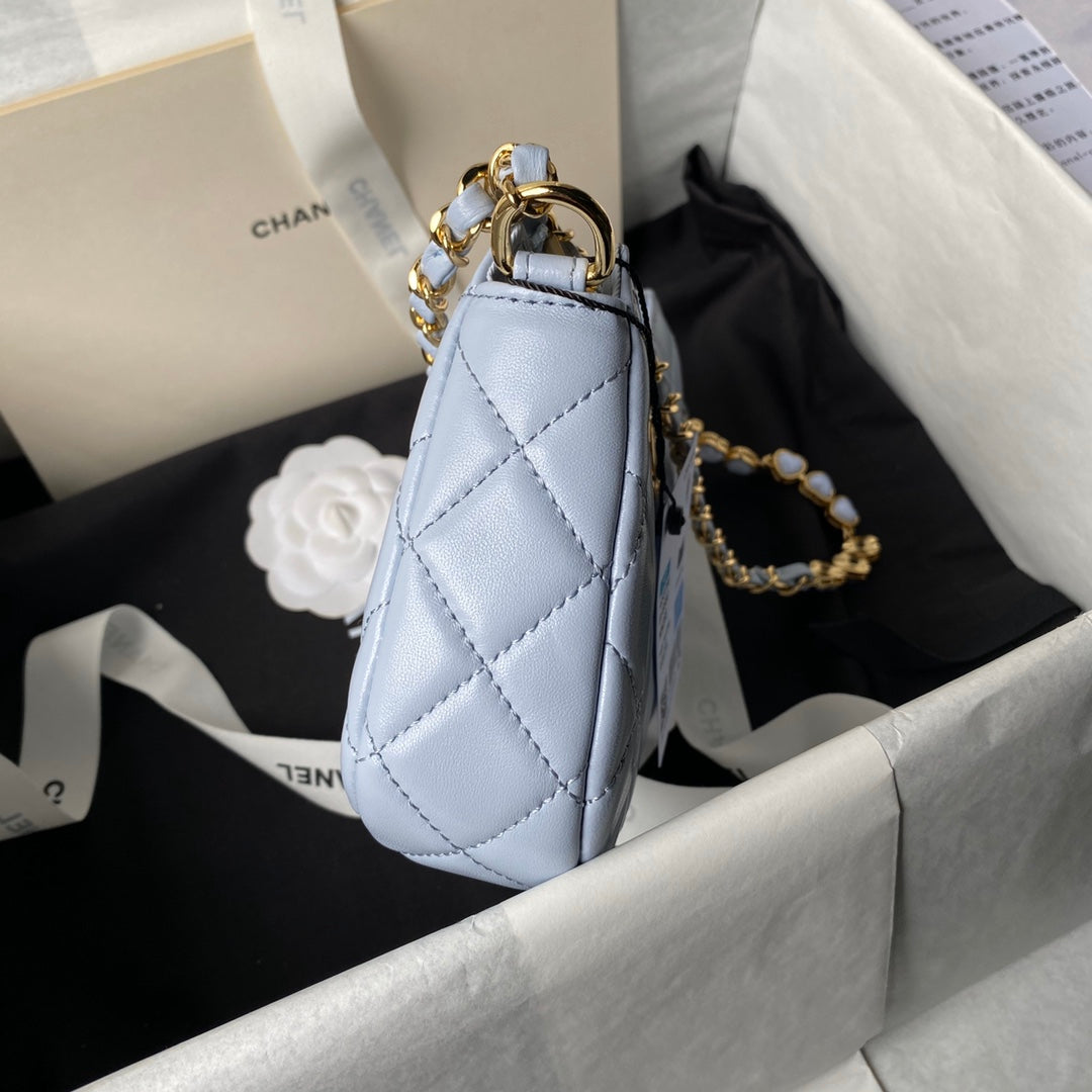 24p cc hobo bag 20cm cloud blue lambskin gold hardware mysite