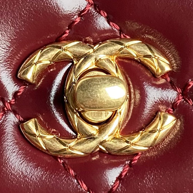 CC 24A Coco Handle Small 23cm Burgundy Patent Calfskin Gold Hardware mysite