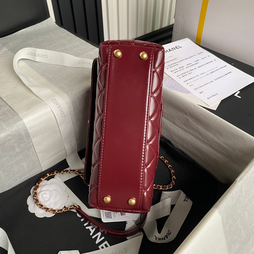 CC 24A Coco Handle Small 23cm Burgundy Patent Calfskin Gold Hardware mysite