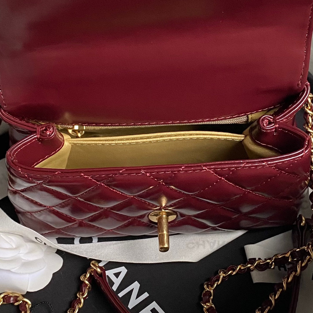 CC 24A Coco Handle Mini 19cm Burgundy Patent Calfskin Gold Hardware mysite