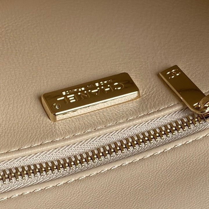 CC 24K Flap Bag 20cm Pink White Sequin Beige Lambskin mysite