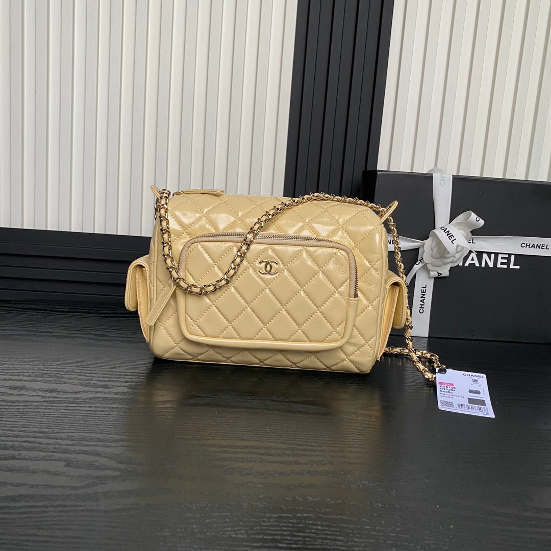 24K Camera Bag Beige Calfskin Gold Hardware mysite