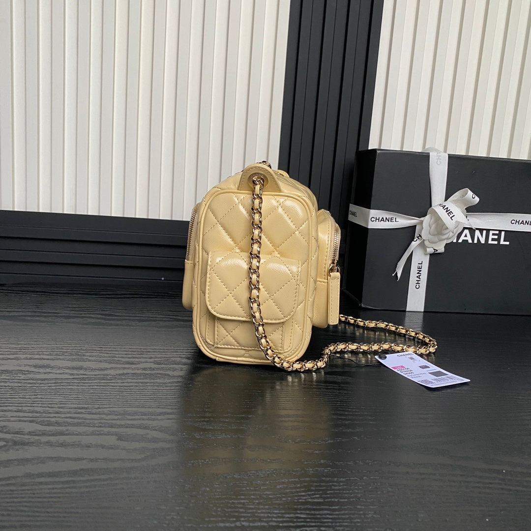 24K Camera Bag Beige Calfskin Gold Hardware mysite