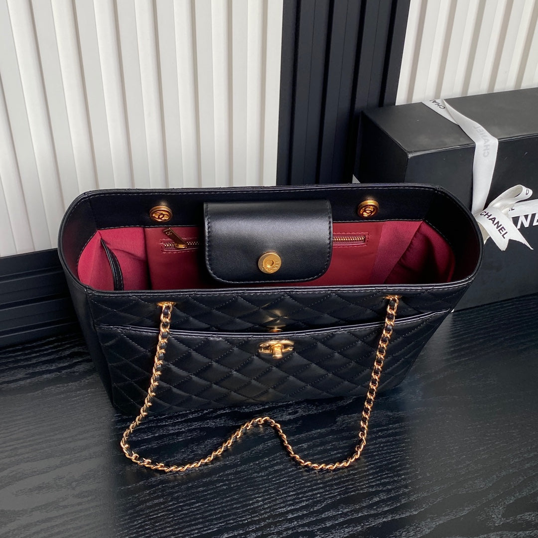 24K Shopping Bag 32cm Black Calfskin Gold Hardware mysite