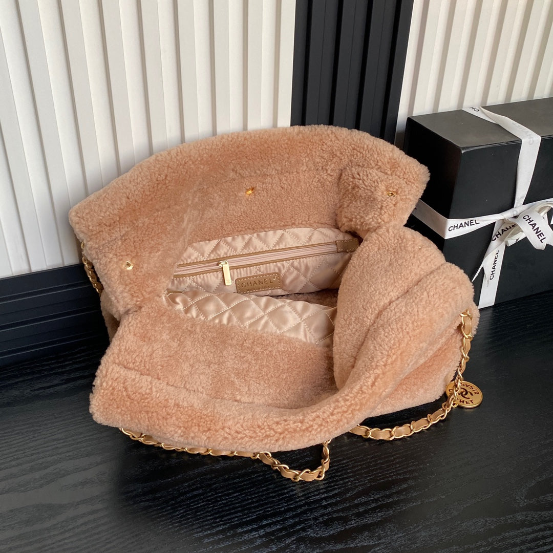 CC 24K Hobo 22 Bag 39cm Brown Wool Fur mysite