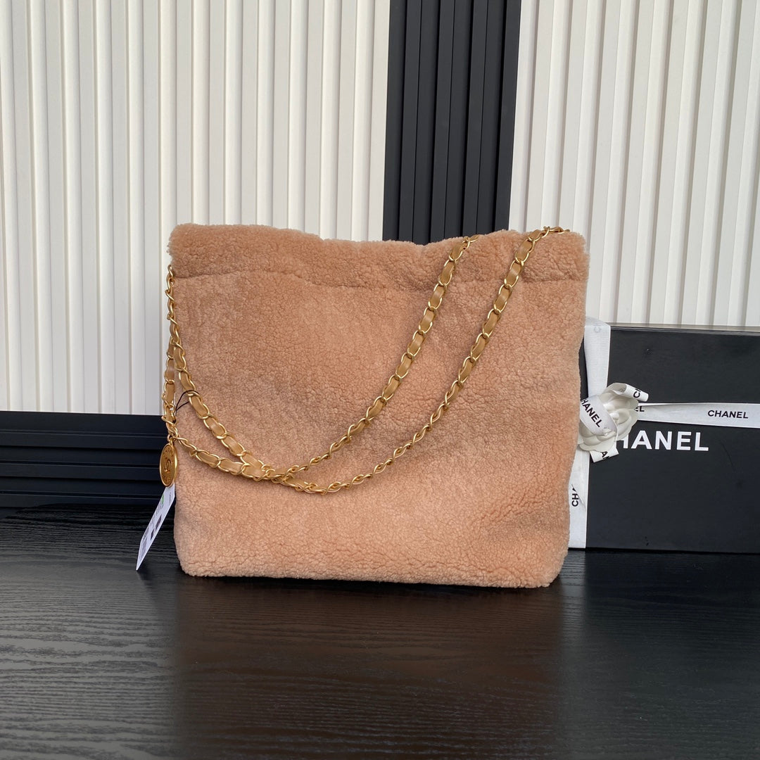 CC 24K Hobo 22 Bag 35cm Brown Wool Fur mysite
