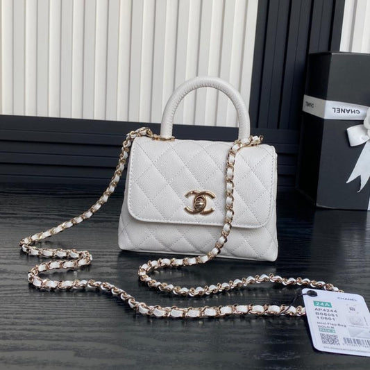 CC 24K Coco Handle Nano 14.5cm White Grained Calfskin Gold Hardware mysite