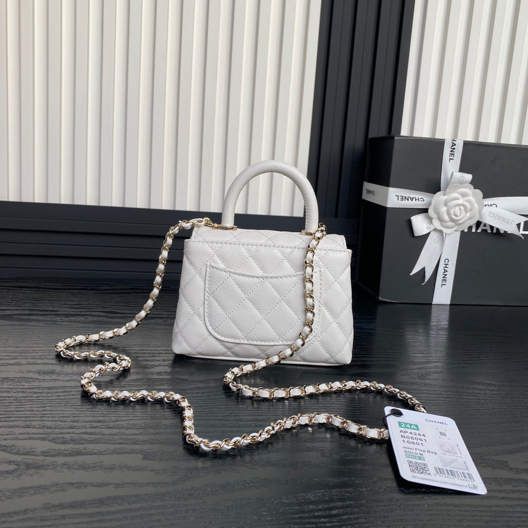 CC 24K Coco Handle Nano 14.5cm White Grained Calfskin Gold Hardware mysite