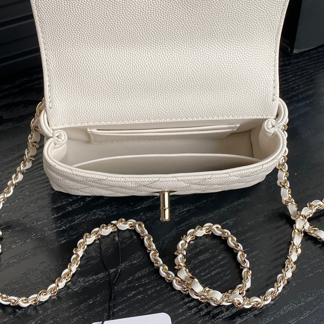 CC 24K Coco Handle Nano 14.5cm White Grained Calfskin Gold Hardware mysite