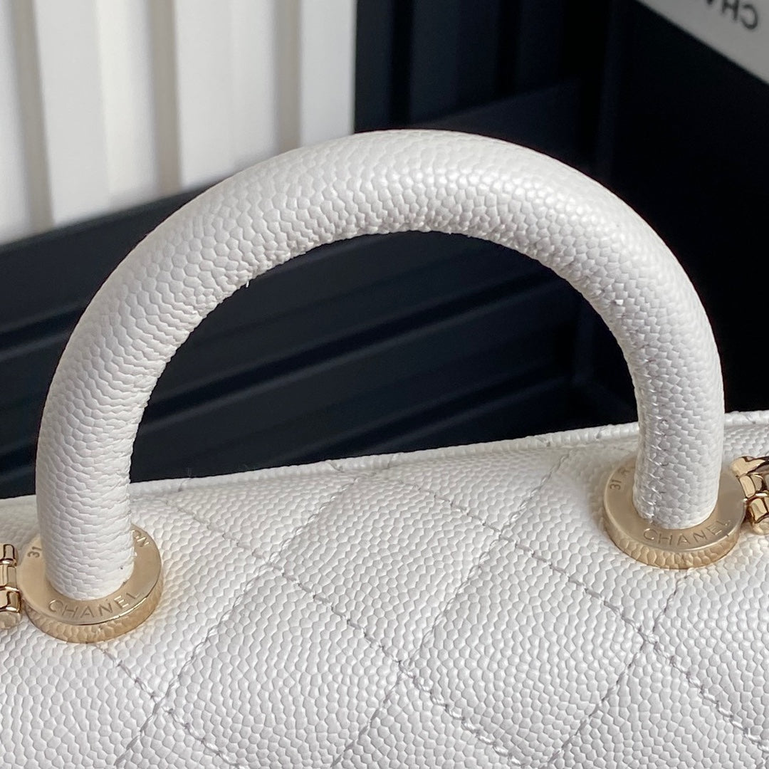 CC 24K Coco Handle Nano 14.5cm White Grained Calfskin Gold Hardware mysite