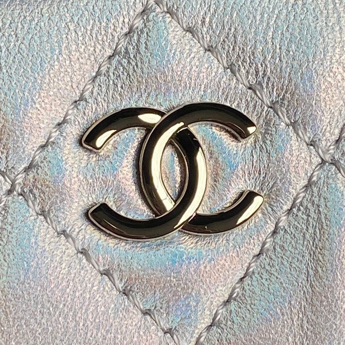 CC 25C Clutch With Strap 21cm Silver Metalic Calfskin mysite