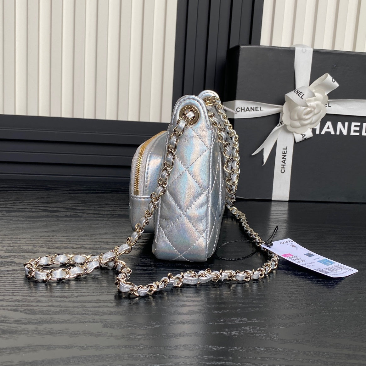 CC 25C Clutch With Strap 21cm Silver Metalic Calfskin mysite