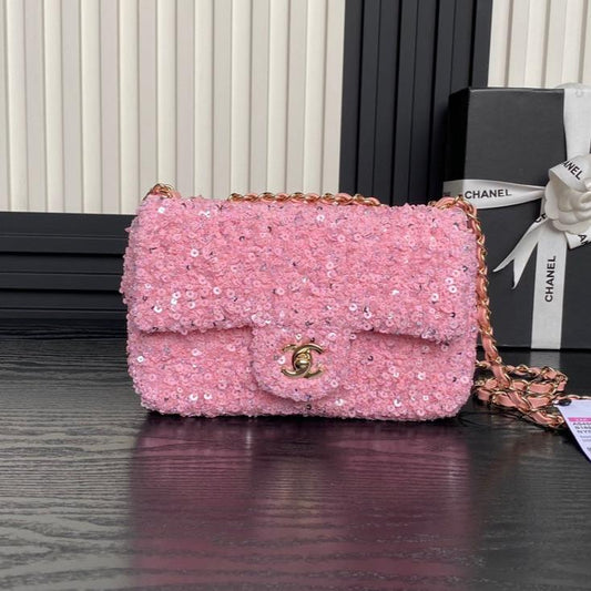CC 24K Flap Bag 20cm Pink Sequin mysite