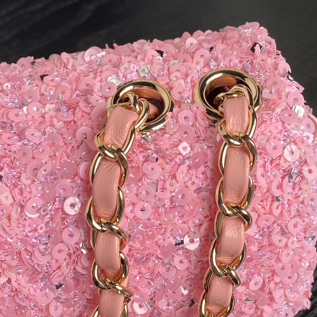 CC 24K Flap Bag 20cm Pink Sequin mysite