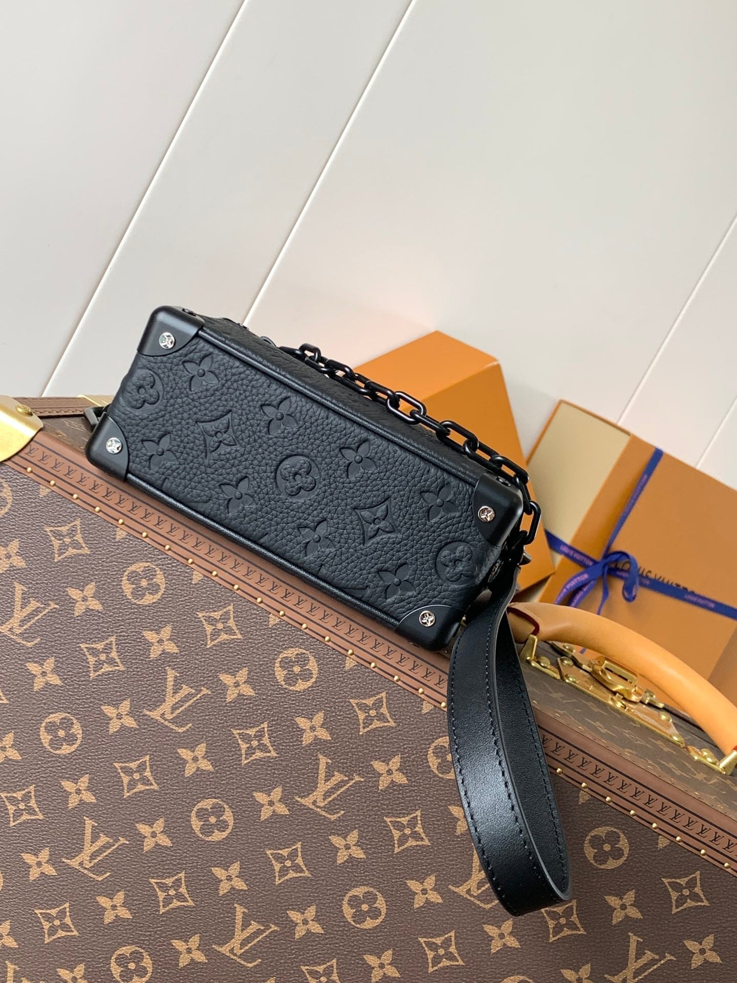 LV M55702 Mini Soft Trunk 18.5 with Matte-Black Chains Black Taurillon Cowhide mysite
