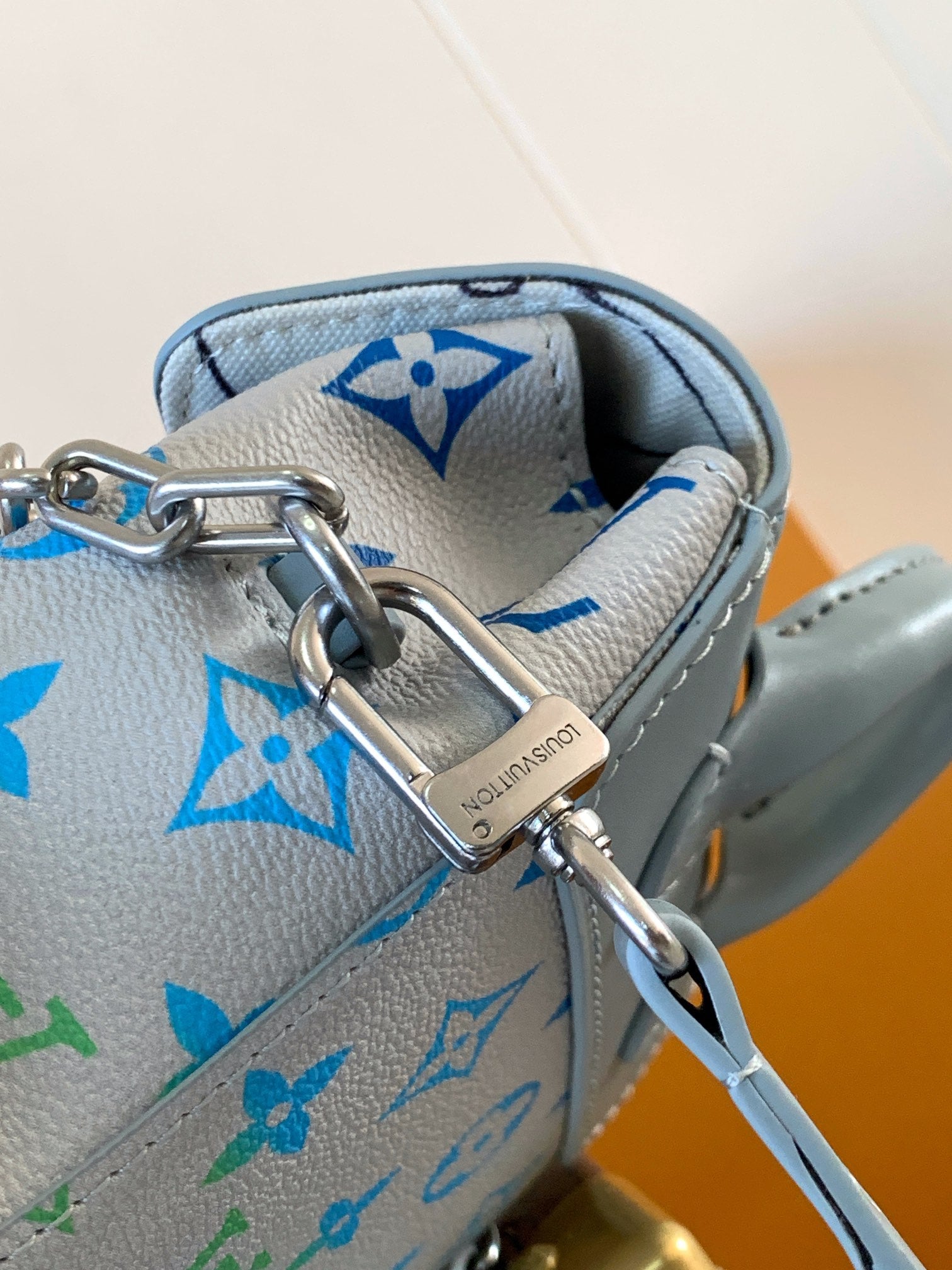 LV M13905 Nano Steamer Bag 15cm Solf Blue White Monogram Silver HW mysite