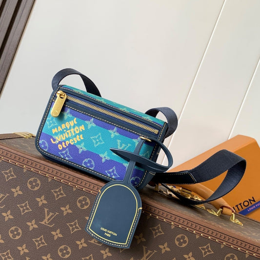 LV Bosphore Mini Handbag 19cm Purple Blue Canvas & Leather trim mysite