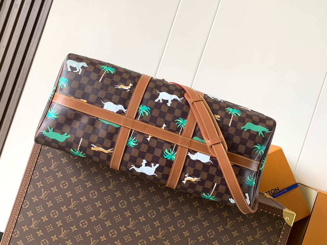 LV Keepall Bandoulière 50 Brown Animal Printed Monogram Canvas mysite