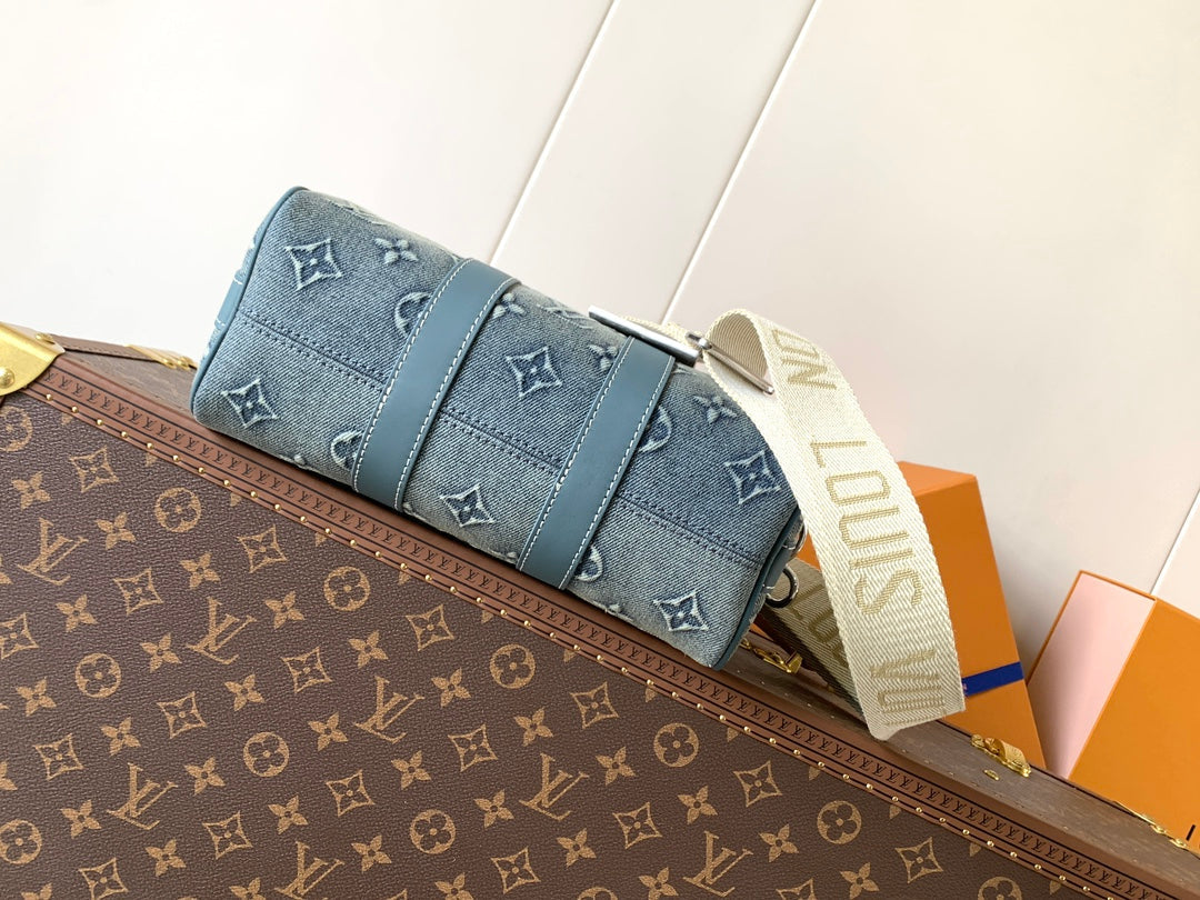 LV Keepall Bandoulière 25 Blue Monogram Washed Denim & Cowhide mysite