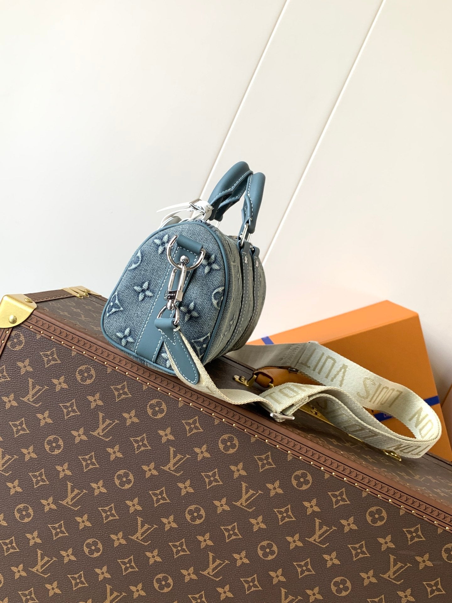 LV Keepall Bandoulière 25 Blue Monogram Washed Denim & Cowhide mysite
