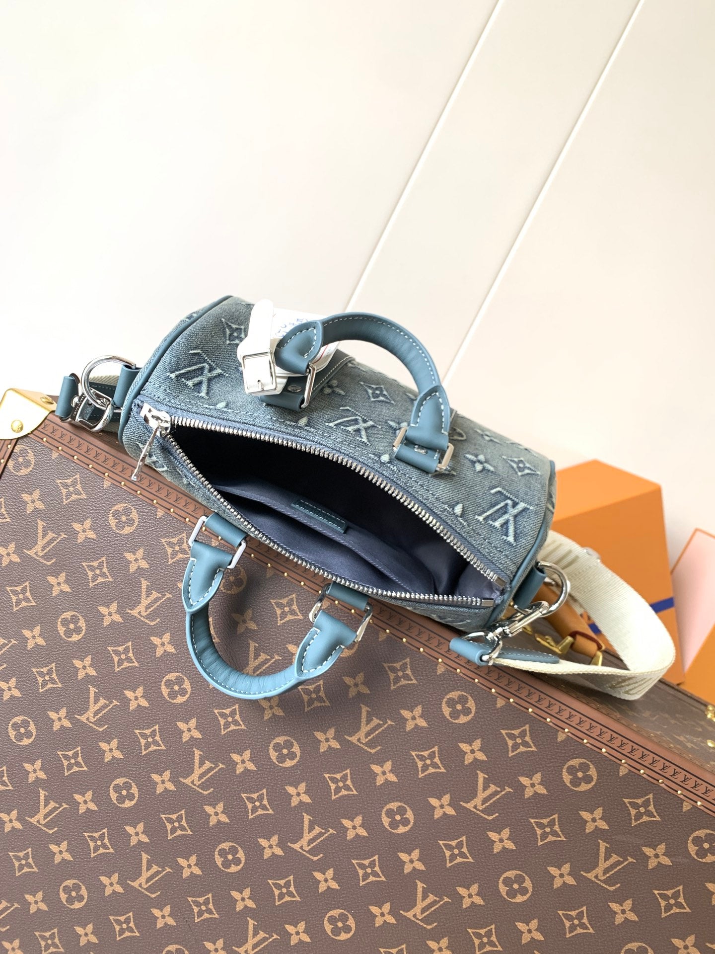 LV Keepall Bandoulière 25 Blue Monogram Washed Denim & Cowhide mysite